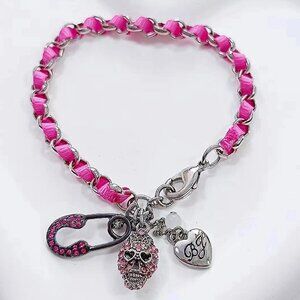 New Betsey Johnson Skull Ribbon Rhinestone Bracelet